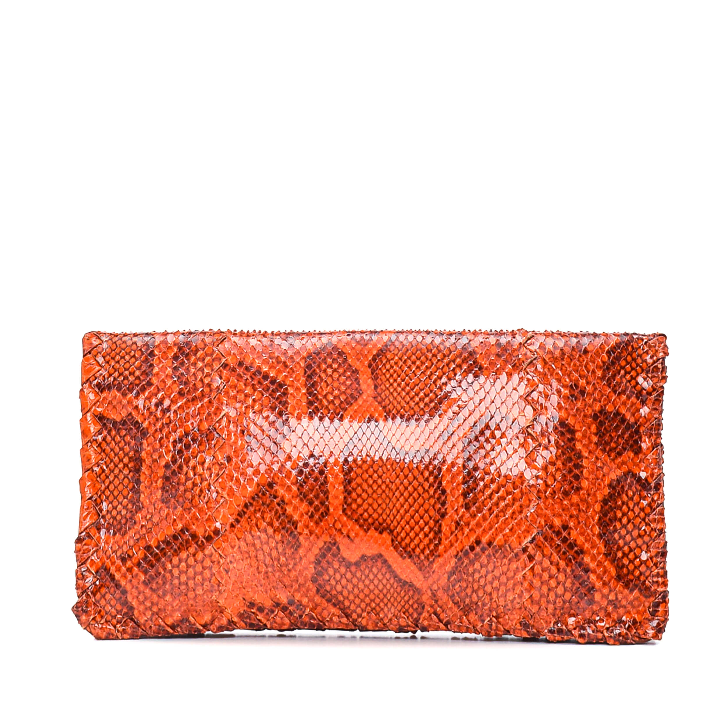 Bottega Veneta - Orange Python Leather Orange Lock Clutch